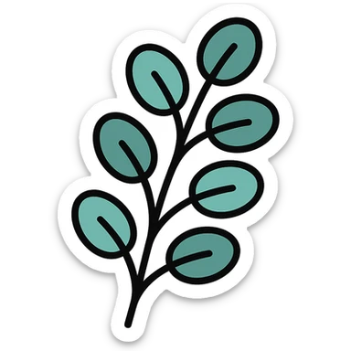 branch with green eucalyptus leaves with a tinge of blue sticker