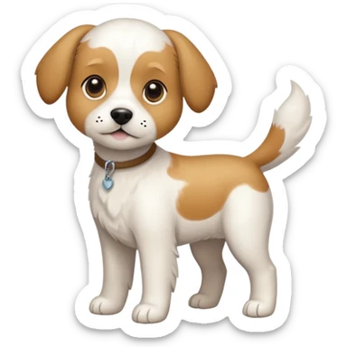 a full body white beagle x maltese x chi dog the size of a kelpie with light brown ears and a light brown patch on one eye sticker