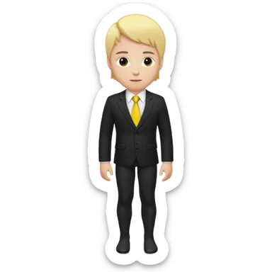 A blond man wearing a black suit, red tights, and a yellow tie. sticker