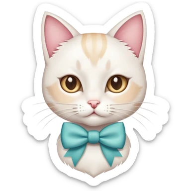A white girl cat wearing a bow sticker