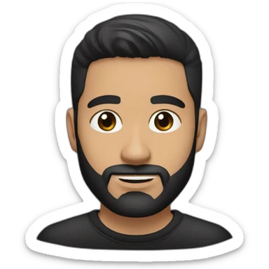 25 year old Hispanic man with a beard and thick eyebrows light skin, black shirt and side fades and a comb over with very dark brown eyes sticker