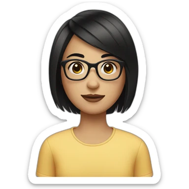 Girl with black boycut hair and specs with hearts sticker