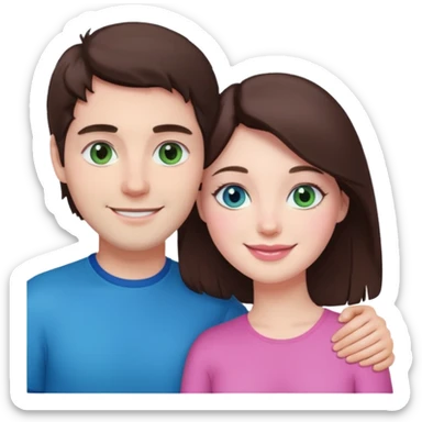 pink polaroid photo of a couple thats white with brunette hair blue and green eyes sticker