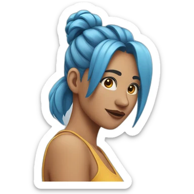 a woman with a ponytail and blue hairs and hoops sticker