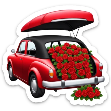 Ruby red car in the trunk many Strawberry Red roses black sticker