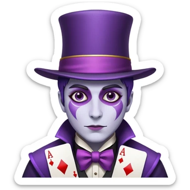Poker face with purple skin and a magician hat sticker