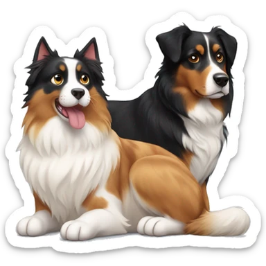 A calico cat next to a black and tan Australian Shepard dog sticker
