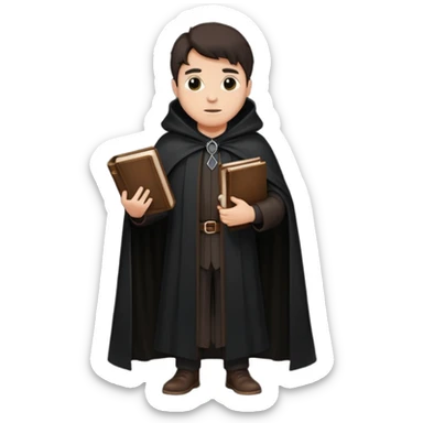A wandering philosopher in a long black cloak with a book full height sticker