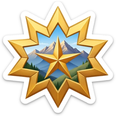 eight-pointed star with wide points and mountain silhouette in center sticker