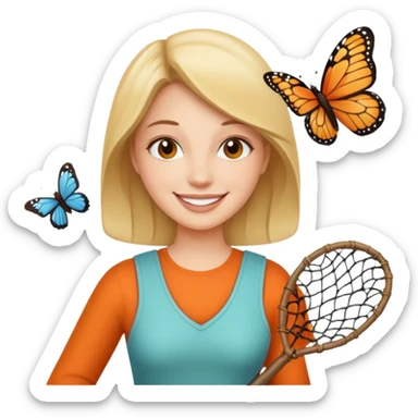 woman holding butterfly net sticker