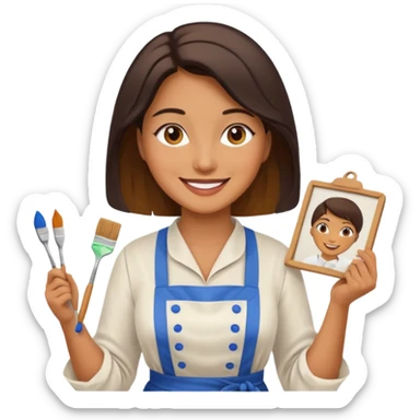 Hold. Women painting smilling tablier sticker