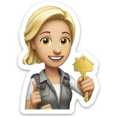 White woman holding keys to her new house  sticker