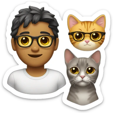 joven con gafas y gato sticker