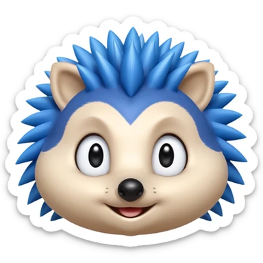 blue hedgehog emoji with long forward-facing quill spikes, smooth rounded face, large oval eyes with black pupils, small black nose, thin confident smile, 3D Apple emoji style, 1:1, clean shading, cute but energetic expression
 sticker