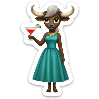 Anthropomorphic female buffalo wearing a cocktail dress sticker
