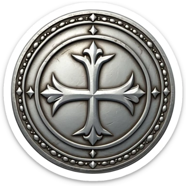 ancient medieval silver coin with worn edges and royal symbol sticker