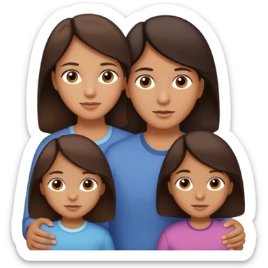 Family portrait with father with dark brown hair and black eyes, mother with light brown hair and brown eyes, three brown little girls with brown eyes sticker