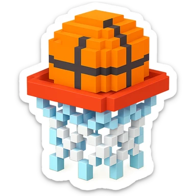 A voxel-style basketball in a net sticker