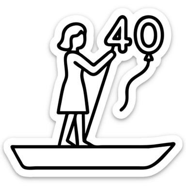 Make the woman have blonde hair and give her a 40th birthday balloon in a minimalist outline icon style, with no background. sticker