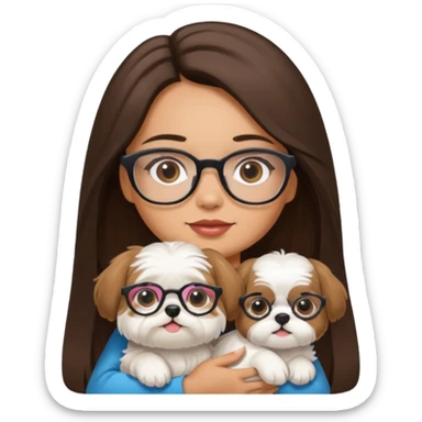 Latina with glasses and long brunette hair holding her white shih tzu sticker