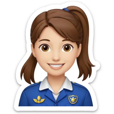 Young Female: ponytail brown haiir, wearing uniform, white skin sticker
