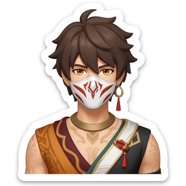 Hilichurl (from Genshin Impact) (half body) (with a white mask with red tribal markings on it)  sticker