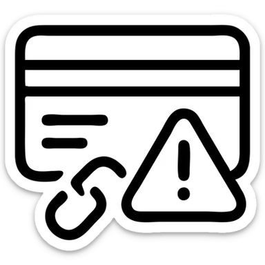 Slack emoji icon for marking a transaction where a payment vendor is down, showing a credit card or payment terminal with a warning sign (exclamation mark in a triangle) or a broken link symbol, bold, simple, readable at small size sticker