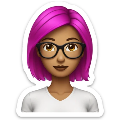 Mulher morena Com óculos magenta com cabelo preto e olho Castanho claro sticker