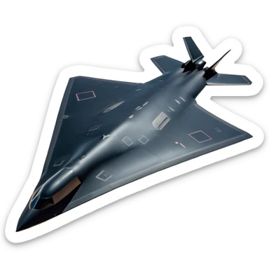 B-2 Spirit bomber - Northrop B-2 (Model Year: 2021) (Iconic colour: Stealth black) - A sleek, stealth bomber with smooth, angular contours and a matte jet-black finish. Emphasize a futuristic, minimalist design with a seamless fuselage, low-profile wings, and an overall intimidating stealth aesthetic. sticker