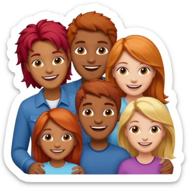 4 inclusive friends (3 girls and 1 man) laughing : 1 man must be brown, 1 girl have to have red hair, an other one must have blond hair and the last one is brown and have brown hair sticker