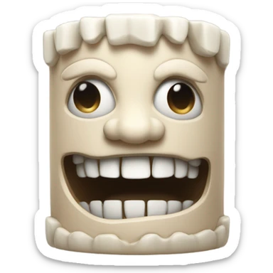 A pillar with human teeth  around the top and bottom no face sticker