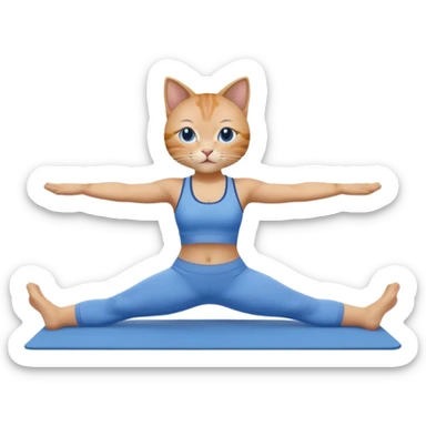 cat doing pilates wearing blue sticker