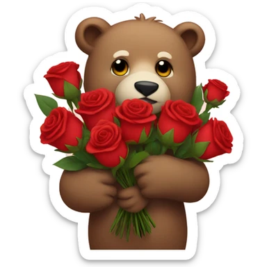Bear holding a bouquet of roses  sticker