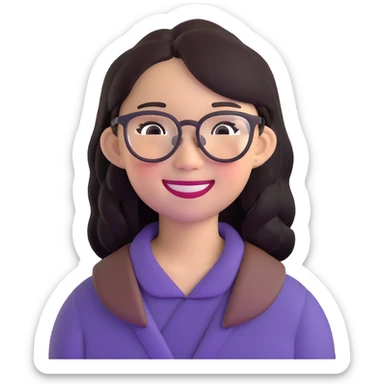 asian girl with clear glasses, smiling sticker