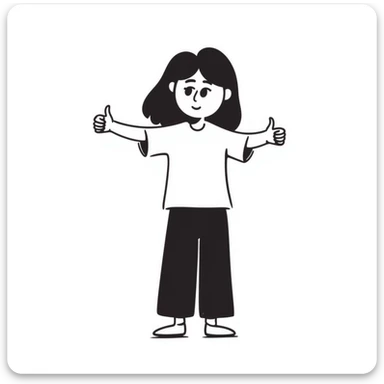 Girl with one hand giving thumbs up and the other hand giving thumbs down, showing mixed feelings sticker