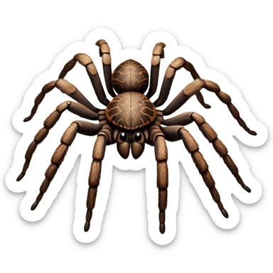 Close-up of a giant hairy tarantula in its natural habitat, with intricate web details surrounding it. The spider's texture is highlighted, emphasizing its hairy legs and features. Soft background with natural elements like leaves or rocks. Transparent background. sticker
