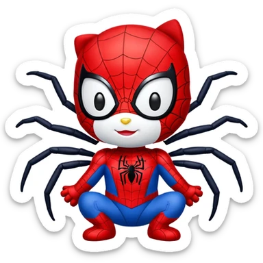 hello kitty wearing a spider-man suit sticker