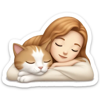 light Beige cat sleeping with girl auburn brown hair  sticker