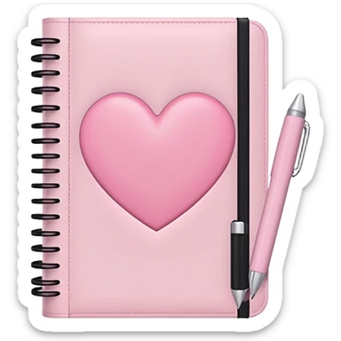 Aesthetic light pink note journal book with a white heart motive on it + a pink pen next to it sticker