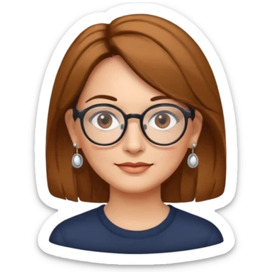 Women 50 years, brown eye and hair with glasses and rond earing sticker