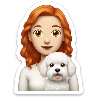 Red hair girl with a white bichon  sticker