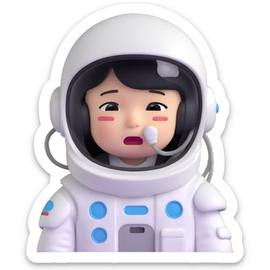 little astronaut in white suit and helmet, crying with lots of tears sticker