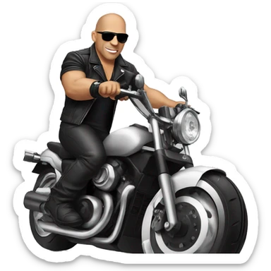 Vin Diesel with dark sunglasses riding motorcycle sticker