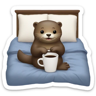 An otter with a cup of coffee in bed sticker
