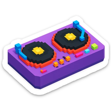 DJ turntables with glowing buttons and a retro vibe sticker