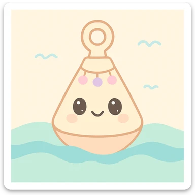 girly buoy with pendants, smiling, surrounded by gentle sea waves, charming and lighthearted, sweet and playful sticker