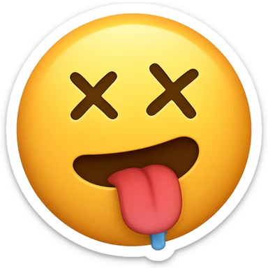 yellow face with crossed eyes, tongue out, drooling, drunk expression, remove background sticker