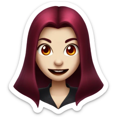 a vampire girl with burgundy hair, fangs and red eyes sticker