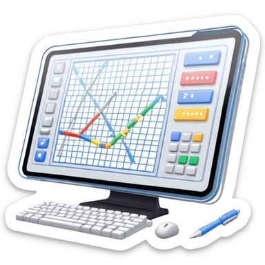 Professional icon for Game Design: a computer screen with a game interface, 3D models, pixel art, wireframe, and design tools like a grid and stylus. The icon should represent the technical and creative aspects of game development. Transparent background. sticker