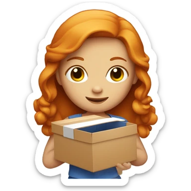 Ginger girl holding a box sticker